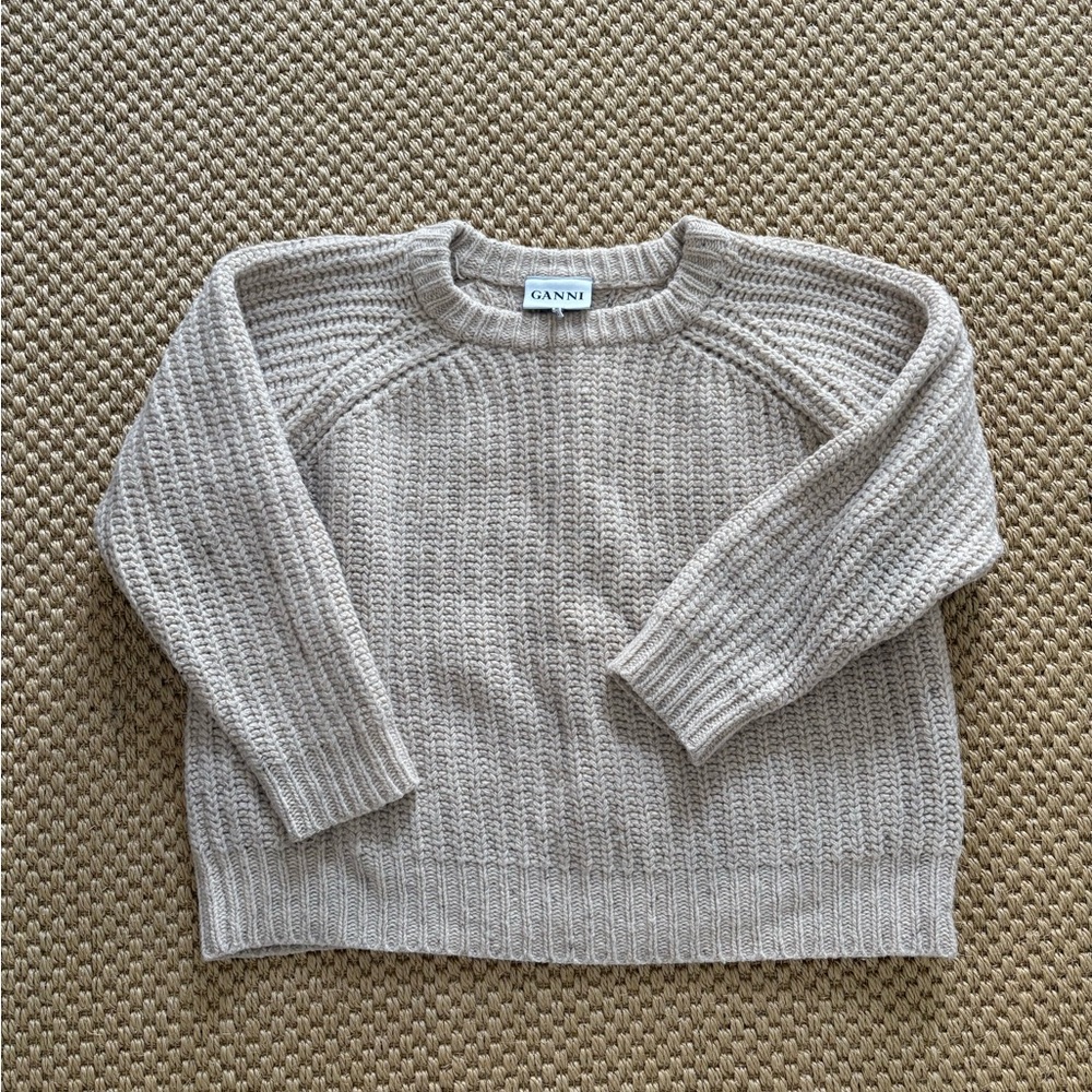Ganni beige wool knit sweater size XS